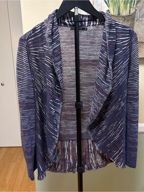 NIC+ZOE Navy and White Striped Open-Front Knit Blazer